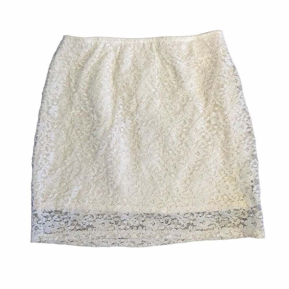 Hollister Lace Mini Skirt Size M White Floral Overlay Lined